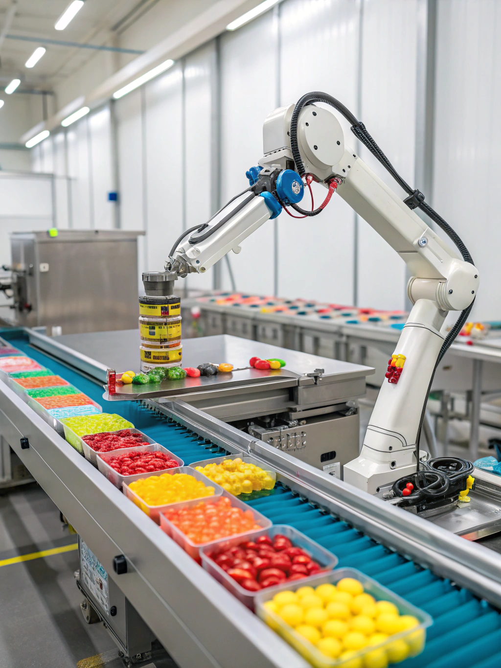 Delta robot picking items from a moving belt