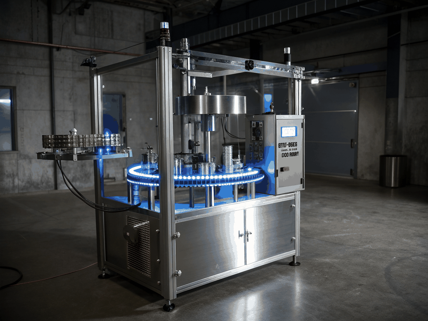 Automated labeling station applying labels to bottles