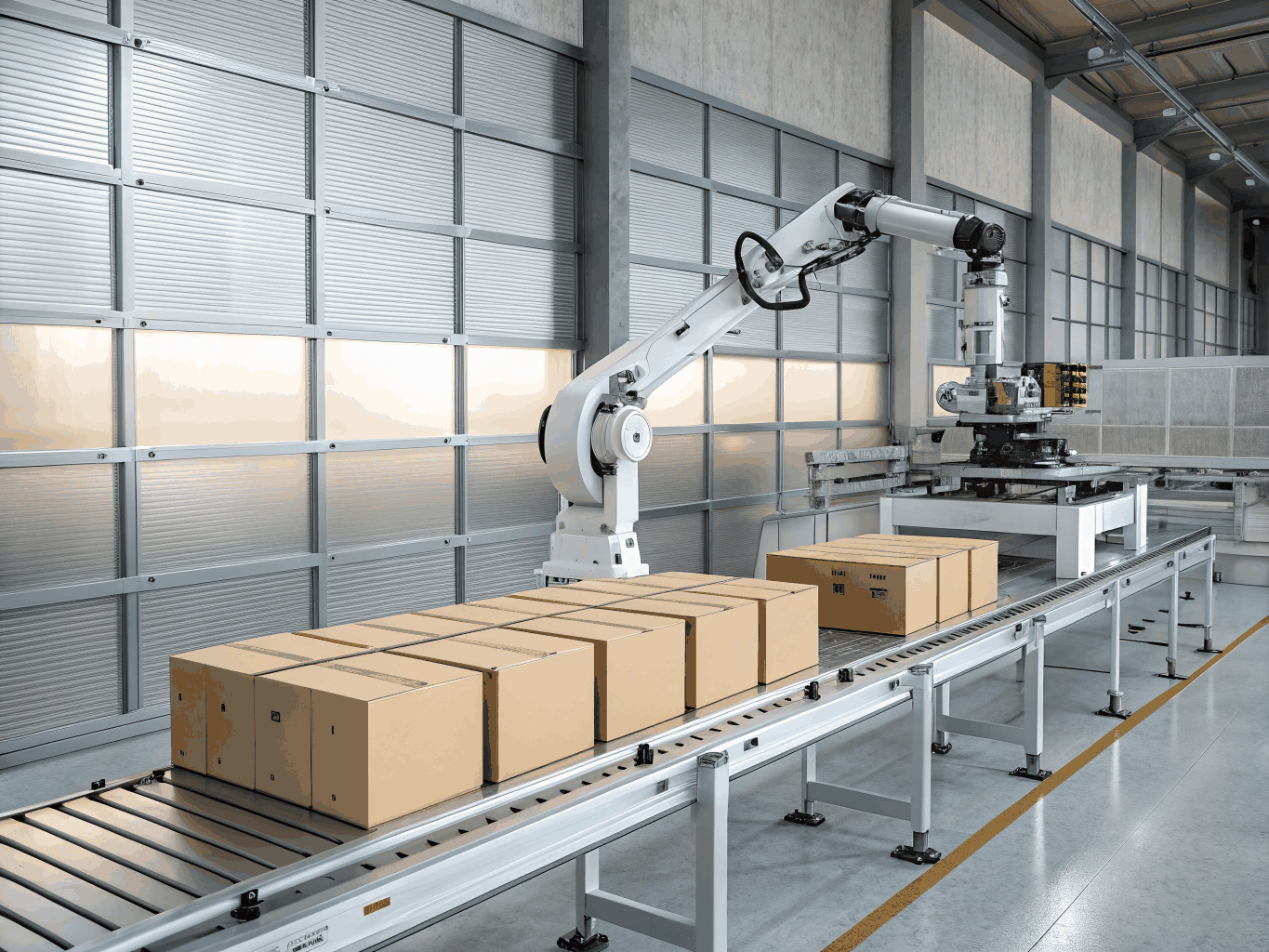Automated high-speed packaging machinery line in a modern manufacturing facility