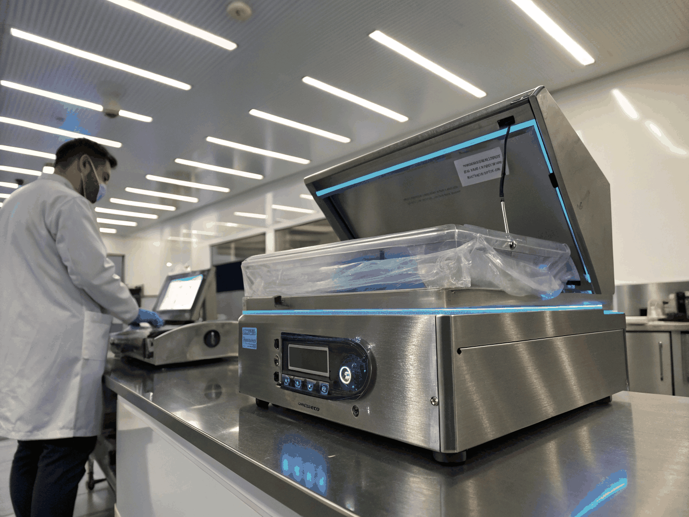Industrial vacuum sealing unit for food packaging lines